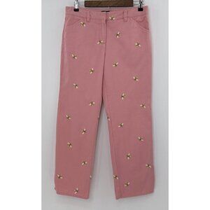 J.Crew Favorite Fit Bumblebee Embroidered Crop Pants Pink Coral Sz 4 Flaws‎